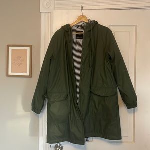 Zara green rain jacket with striped lining